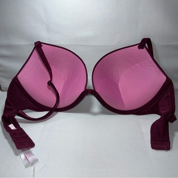 Victoria’s Secret Bra T-Shirt Bombshell Push Up Bra Burgundy Add 2 Sizes - Picture 2 of 4